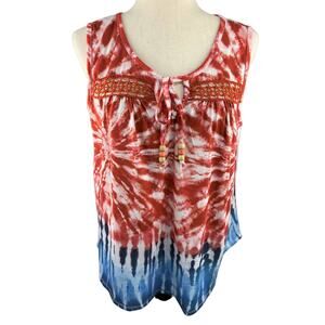 World Unity Tank Top Red White Blue Tie Dye Size M EUC